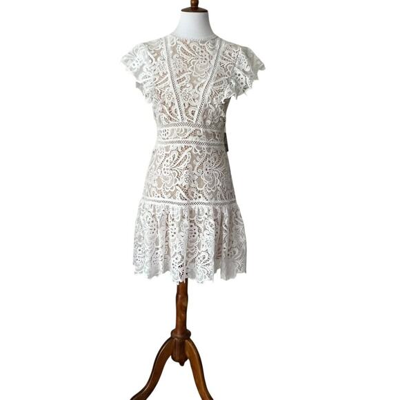 Cocktail Dress Small White Semi Formal Mini Party Classic Boho Lace Bridal - Picture 6 of 16